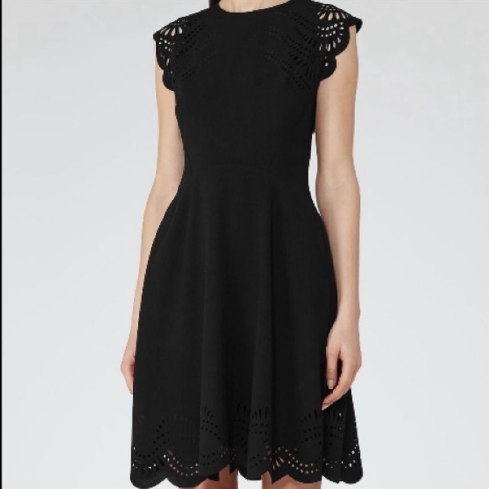 REISS Kathy Black Laser-Cut A-Line Dress Size 4